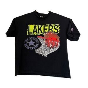 Los Angeles Lakers VTG 90s Logo 7 T Shirt‎ Mens XL Black NBA Single Stitch USA